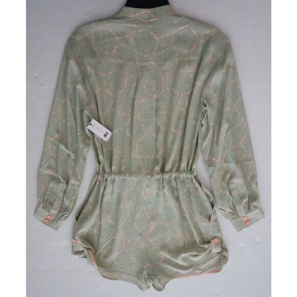 Joie 8902OP00925 Women's Sz M Green/Peach Long Sleeve Silk Romper - Picture 10 of 14
